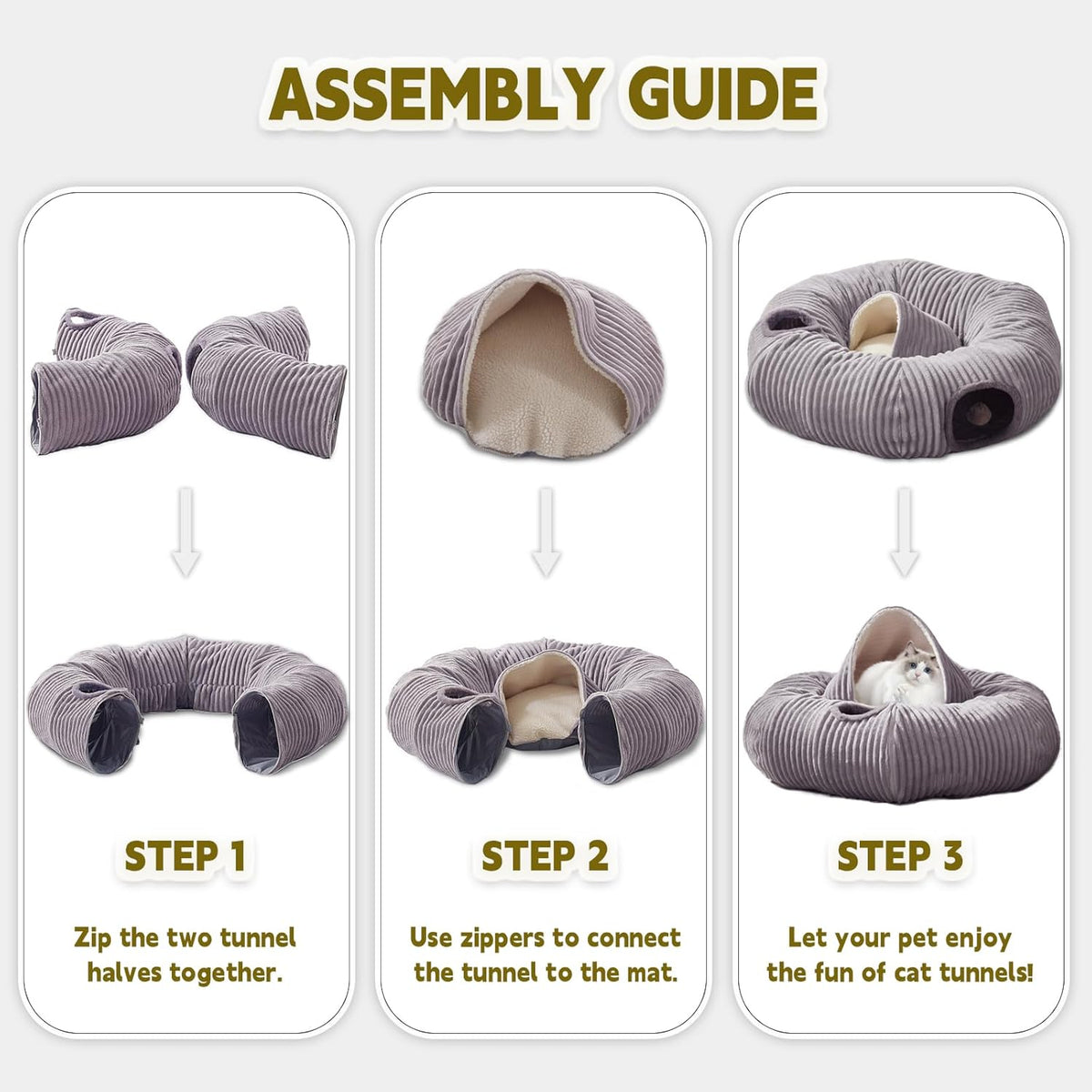 Large Cat Tunnel Bed for Indoor Cats,Cat Donut Tunnel Toy with Washable Circle Cushion,Blackout