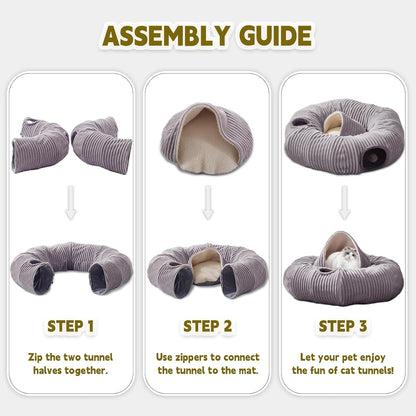 Large Cat Tunnel Bed for Indoor Cats,Cat Donut Tunnel Toy with Washable Circle Cushion,Blackout