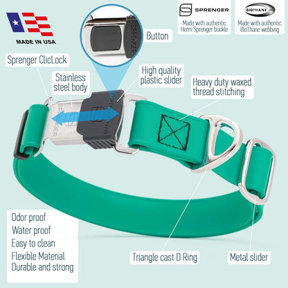 Dogline Biothane Waterproof Dog Collar with Herm Sprenger Black Stainless Steel Quick Release