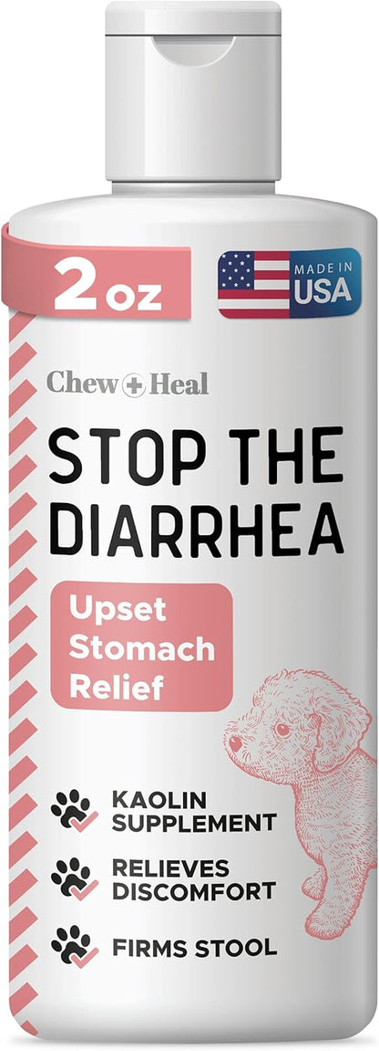 Chew + Heal Labs Anti Diarrhea for Dogs 2oz - Fast Relief Liquid Dog Diarrhea Supplement with
