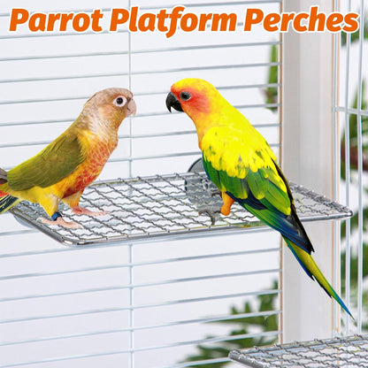 BNOSDM 2 Pack Bird Perch Platform 7.8x5.9in Stainless Steel Birds Perches Parrot Shelf Training