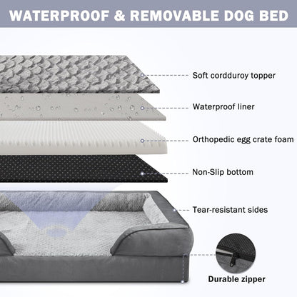 INVENHO Orthopedic Extra Large Dog Bed, XXL Waterproof Dog Sofa, Egg-Crate Foam Couch with Washable
