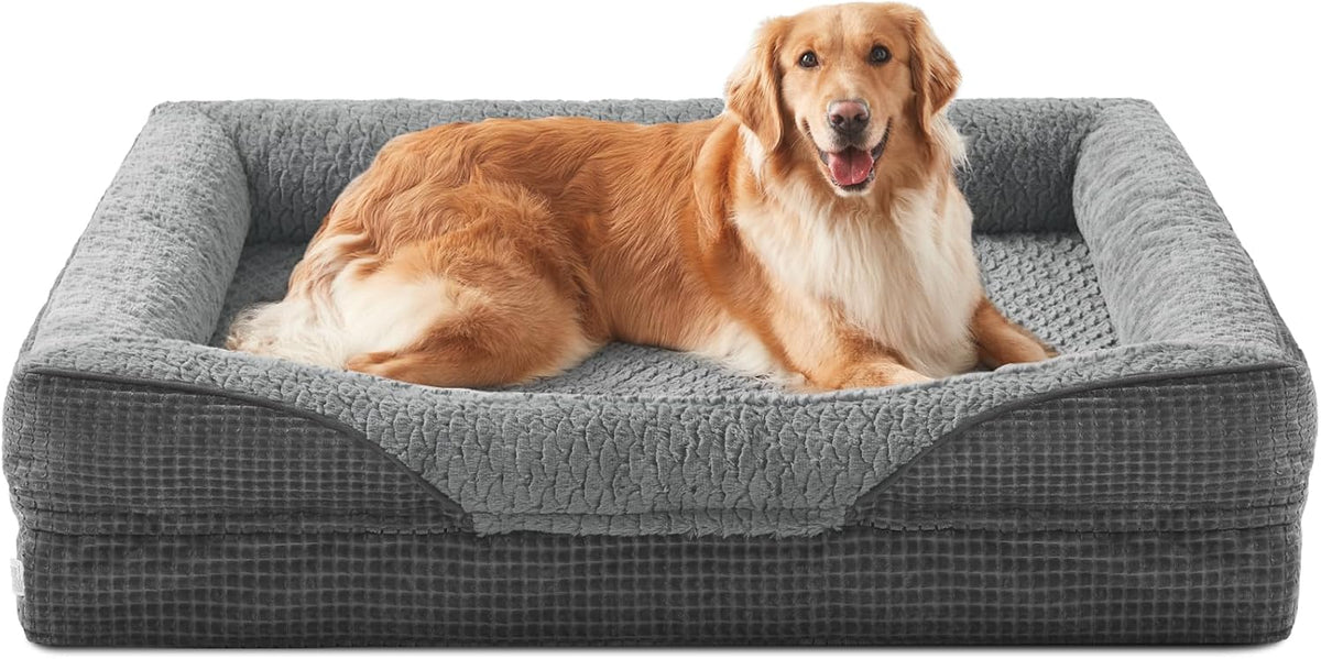 INVENHO Orthopedic Dog Beds Large Sized, XL Washable Egg-Crate Memory Foam Dog Couch Bed with