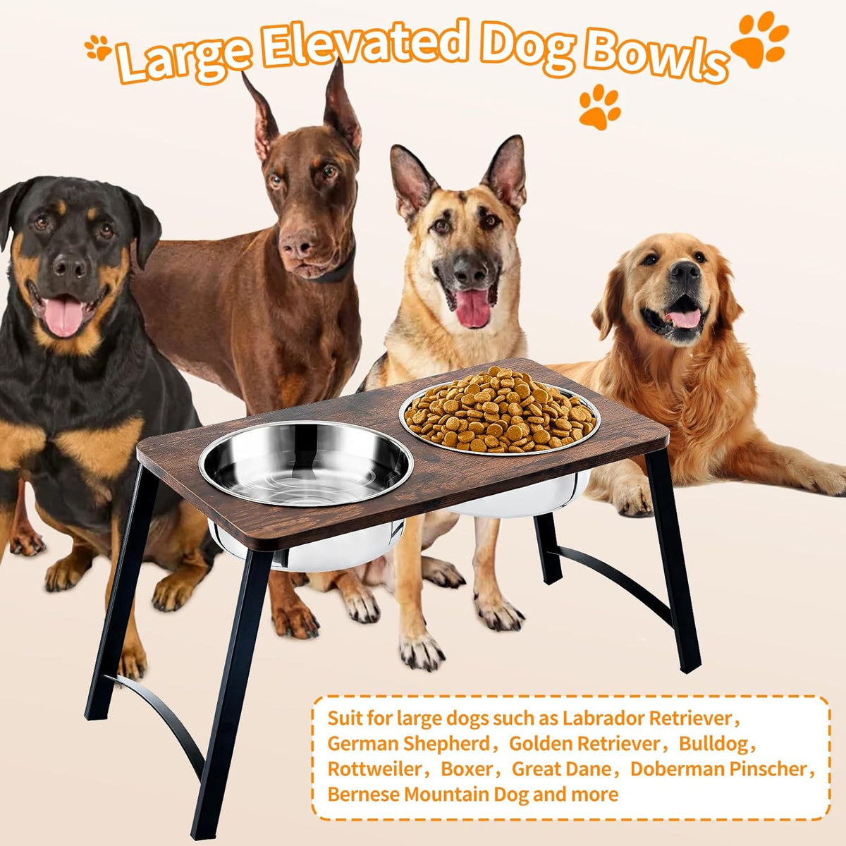 Elevated Dog Bowls for Medium and Large Dogs Wood Raised Bowl Stand with Two 1700ML (58oz)