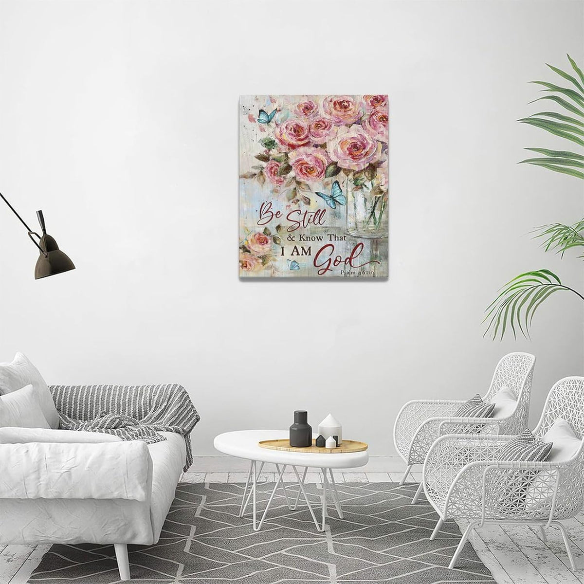 Farmhouse Rose Wall Art Christian Scripture Pictures Pink Rose Wall Decor Rustic Floral Butterfly