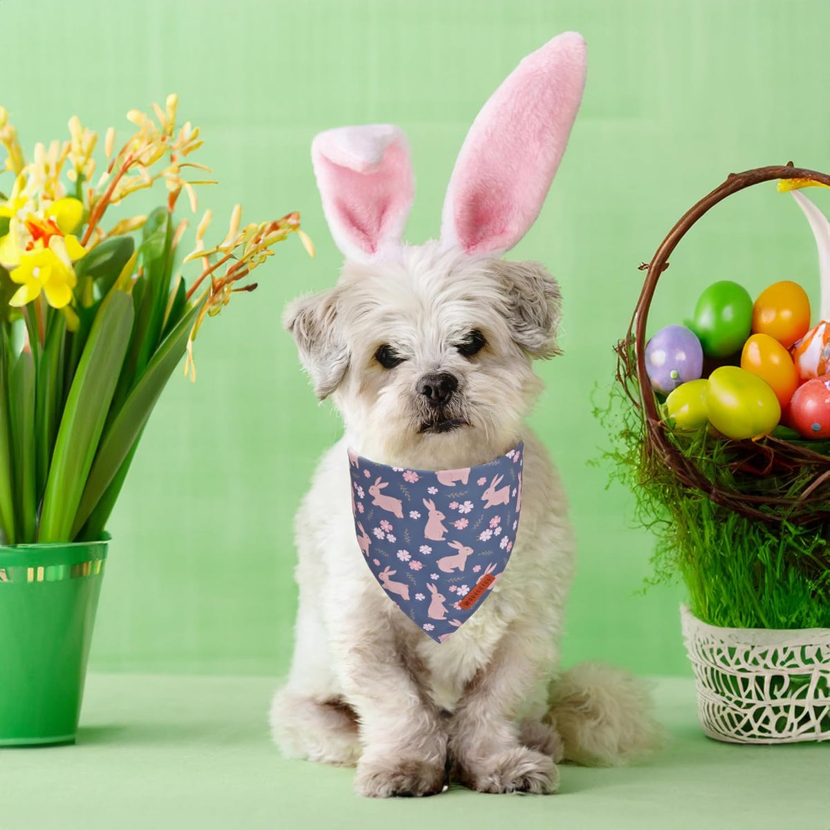 ADOGGYGO Easter Dog Bandanas, Reversible Bunny Floral Pet Scarf, Multi Size Offered, Rabbit Easter