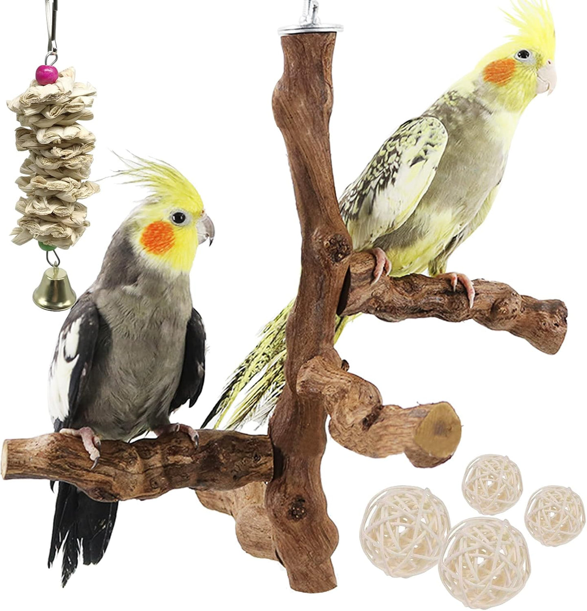 Allazone 6 PCS Bird Perch Natural with Chewing Toys Natural Grapevine Bird Stand Grape Stick