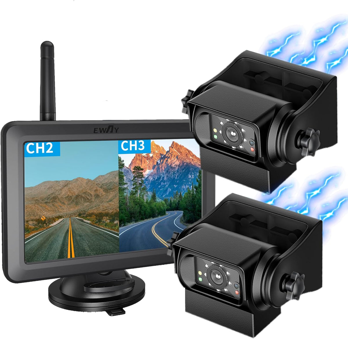 EWAY 2 Magnetic Wireless Backup Cameras HD1080P w/ 5" Split Screen Monitor Portable No Wiring