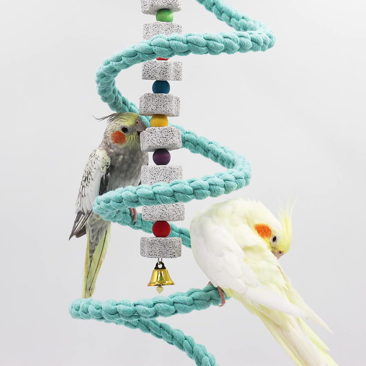 Dnoifne Bird Spiral Rope Perch, Blue Cotton Rope Perch for Parrot, Parakeet, Budgie, Lovebird