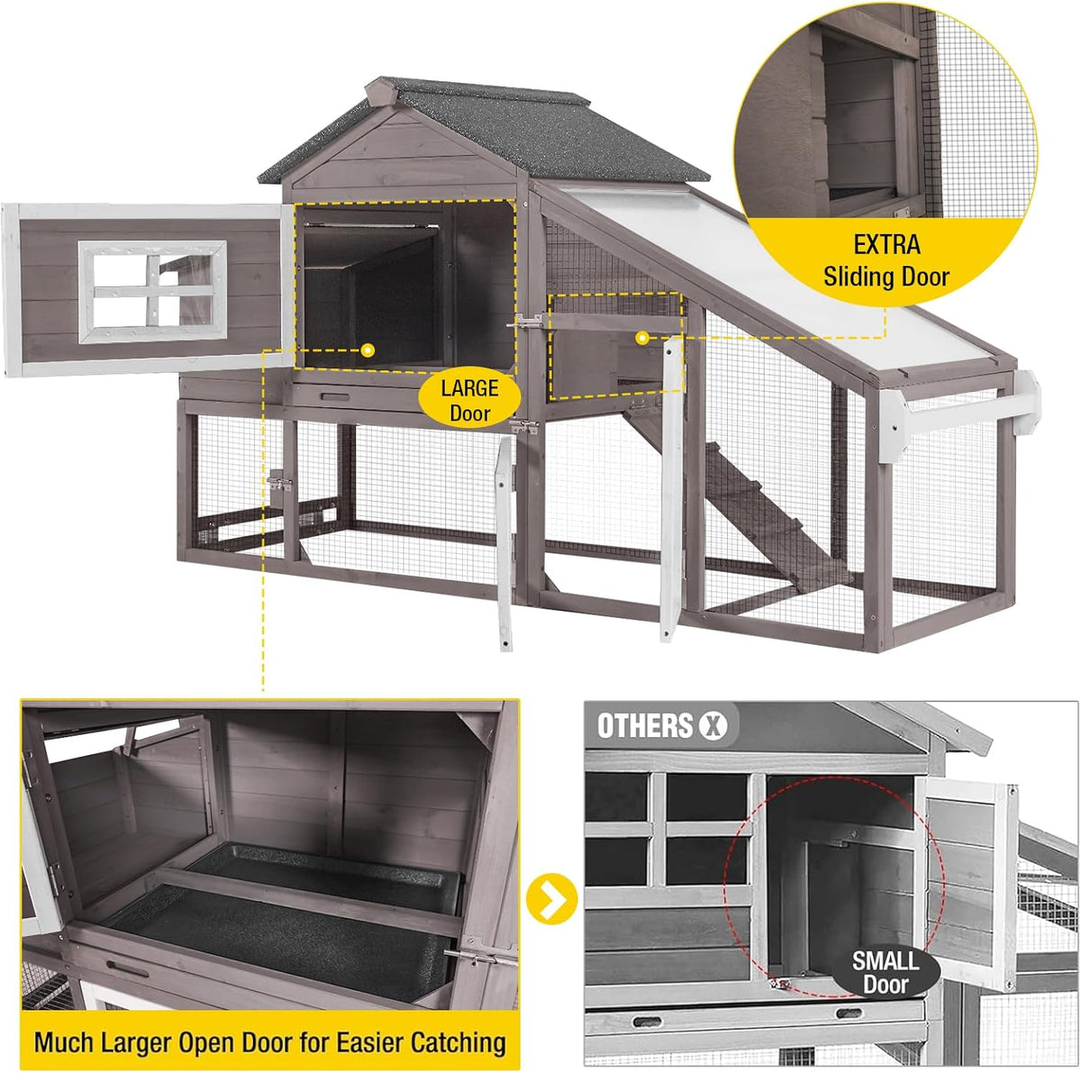 Aivituvin Chicken Coop Outdoor with Wheels, Mobile Hen House Wooden Poultry Cage with Run &