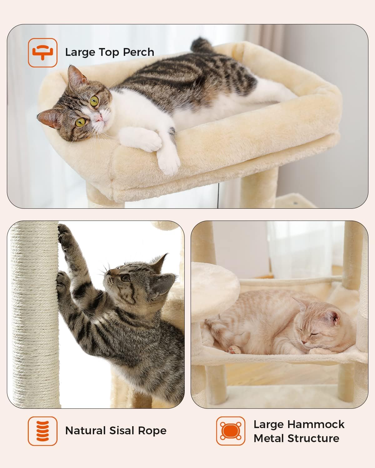 Cat Tree for Large Cats Adult with Metal Plush Big Hammock, 56.3" Cat Tower with 2 Door Condo