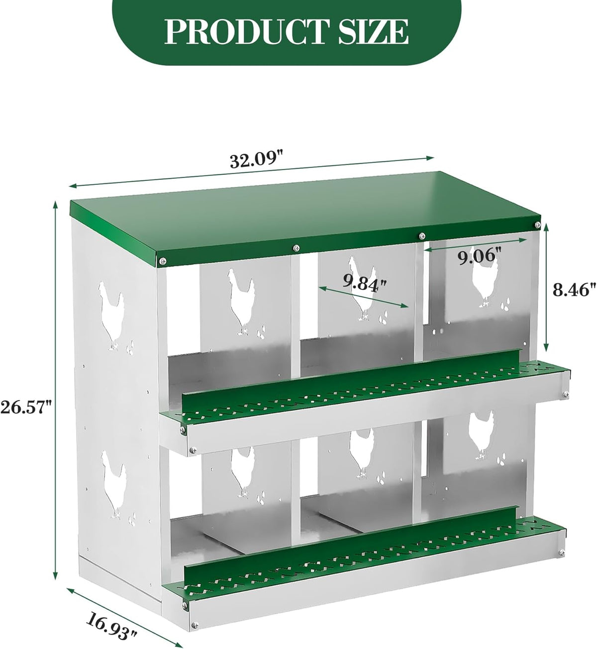 6 Hole Chicken Nesting Box with Roll Out Egg Tray, Rustproof & Ventilated Chicken Laying Boxes for