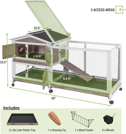 GUTINNEEN Rabbit Hutch with Chew-Resistant Ramp Indoor Bunny Cage Outdoor Guinea Pig Cage with