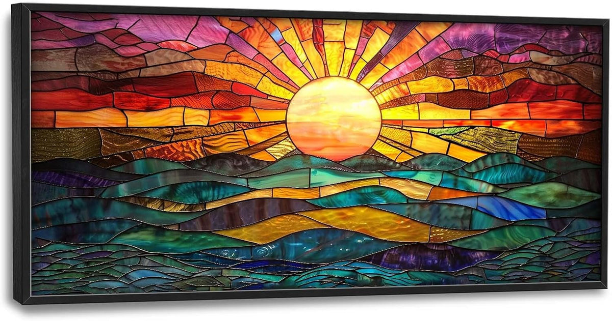Quorin Boho Sun Large Wall Art Colorful Pictures Abstract Geometric Sun Sunset Sea Wall Decor