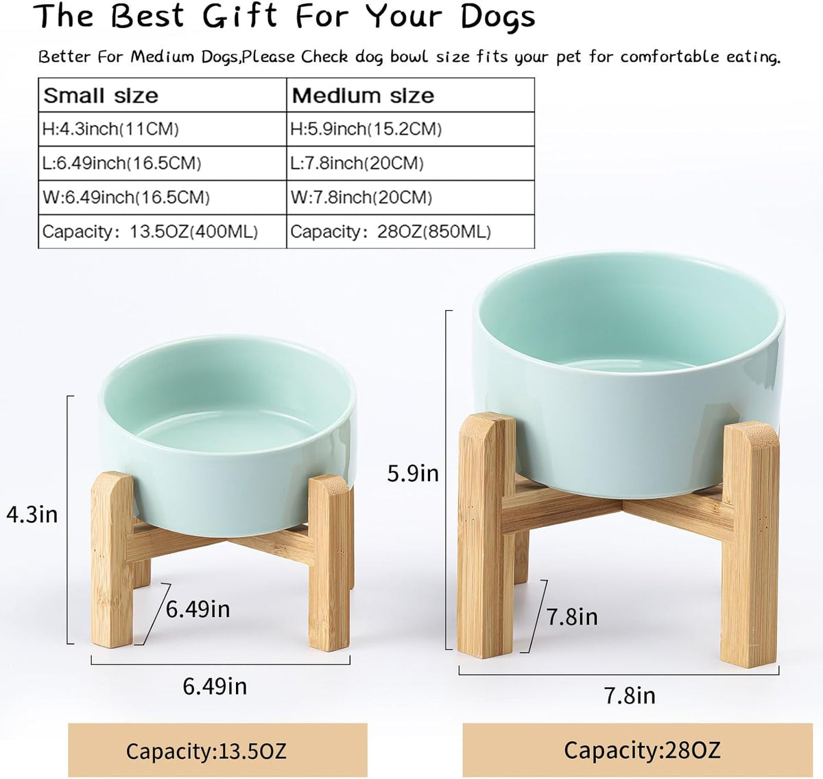 Petygooing Elevated/Raised Ceramic Dog Bowl for Small Breeds, Dog Food Water Dish with Stand,Pet