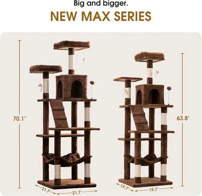 MWPO 70.1-Inch Large Cat Tree, Multi-Level Tall Cat Tower for Indoor Cats, Plush Cat Condo with Big