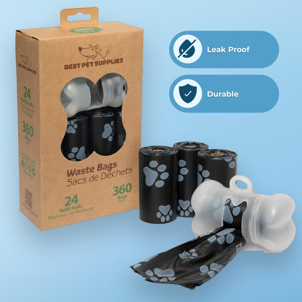 Best Pet Supplies Dog Poop Bags (360 Bags) for Waste Refuse Cleanup, Doggy Roll Replacements for