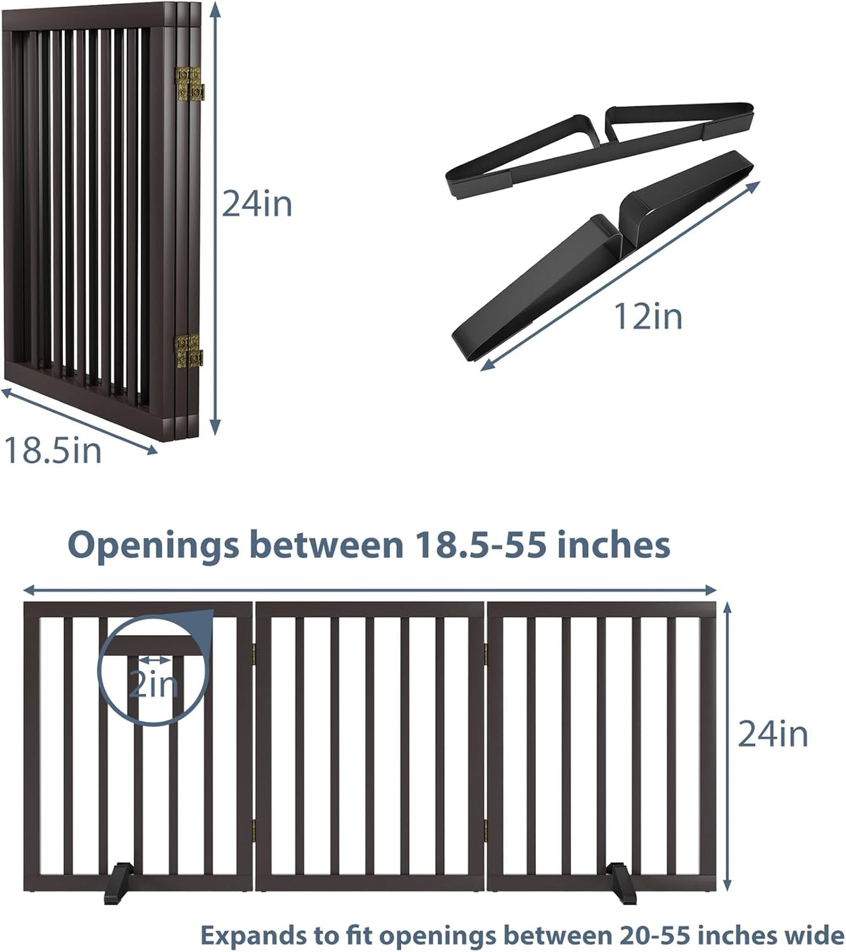 Dog Gates for Doorways Stair House Freestanding Pet Gates for Dogs Wooden Dog Gate with Support