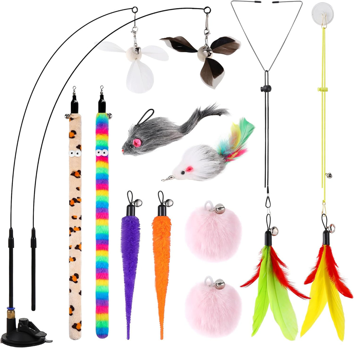 Soarer 4-in-1 Interactive Cat Feather Toys,12Pcs Durable Fishing Pole Cats Feathers Toy
