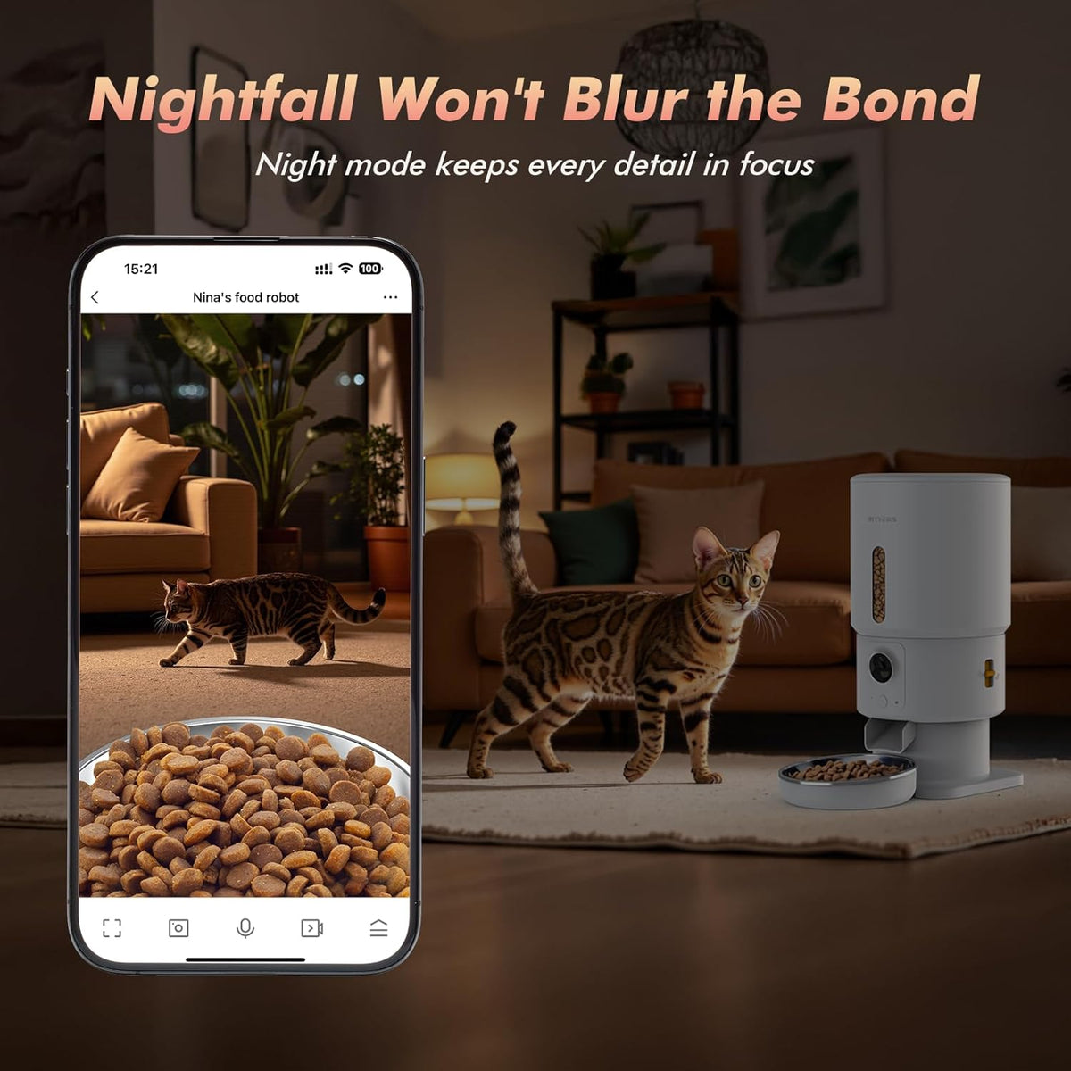 Automatic Cat Feeder with Camera - 5G WiFi Timed Cat Food Dispenser, 1080P HD Video with Night