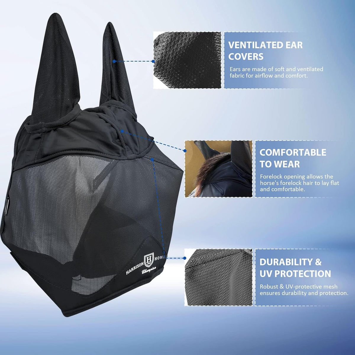 Harrison Howard UV-proof Multi-Function Fabrics Thick Fleece Padding Horse Fly Mask Half Face with