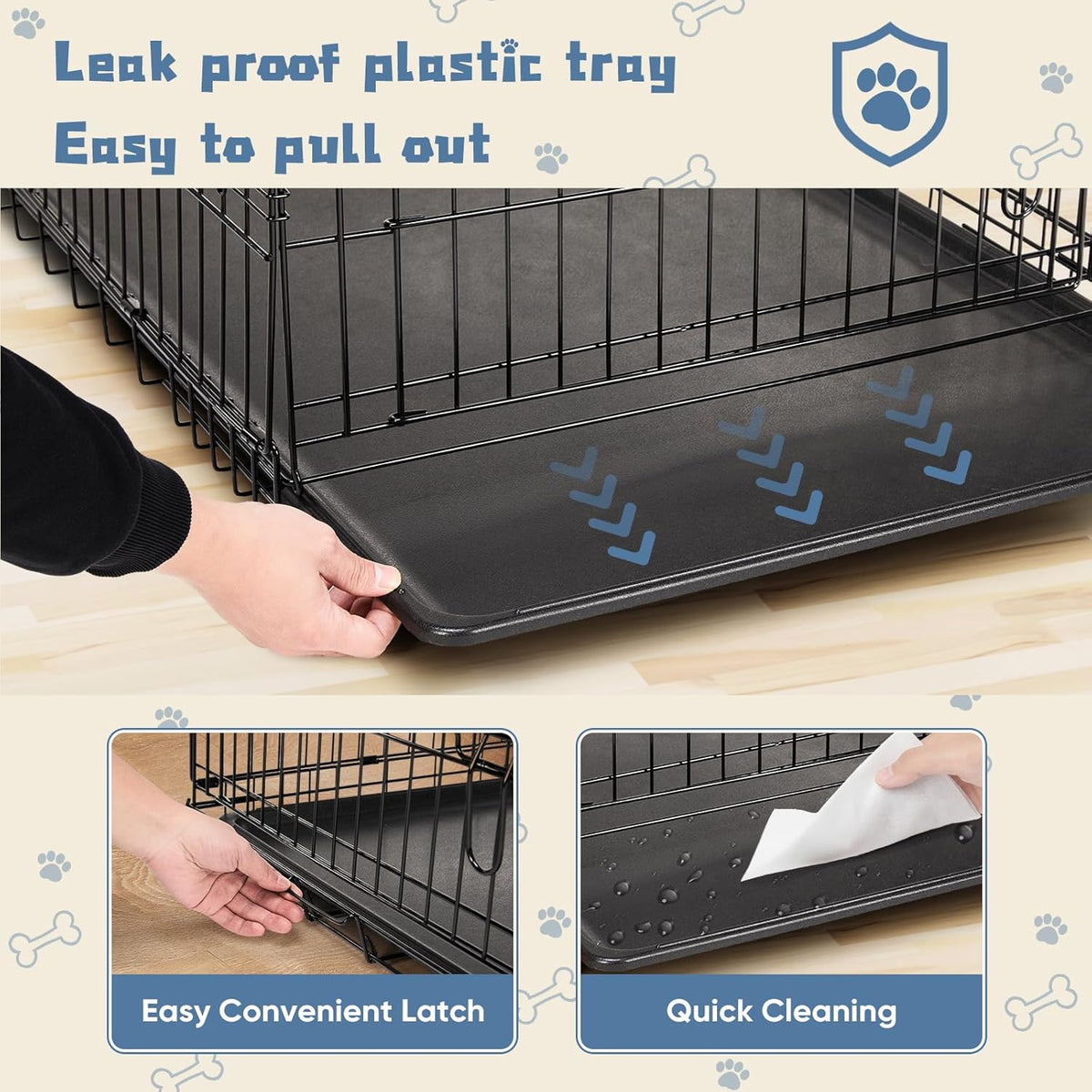 DUMOS Dog Crate, 24 Inch Medium Single Door Dog Cage with Divider Panel and Plastic Leak-Proof Pan