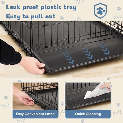 DUMOS Dog Crate, 24 Inch Medium Single Door Dog Cage with Divider Panel and Plastic Leak-Proof Pan
