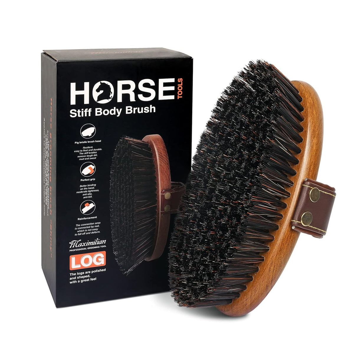 MAXIMILIAN World Class Handmade Equine Stiff Body Horse Brush. Professional Equine Grooming Tools.