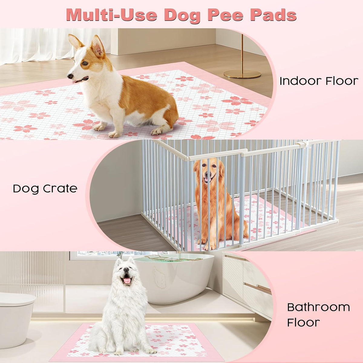 MIZOK 36x36 Puppy Pads Pink, Dog Pee Pads Leak-Proof with Quick-Dry Surface, Dog Pads Extra Large