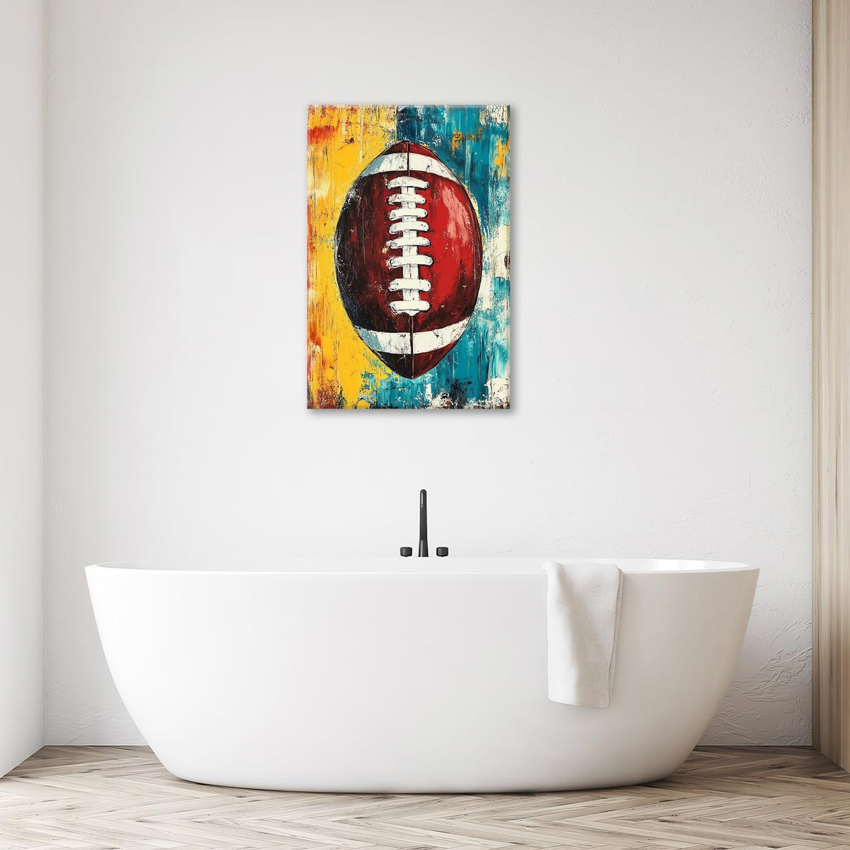 Graffiti Football Bathroom Pictures Wall Art, Rugby Sport Bathroom Wall Decor, Colorful Football