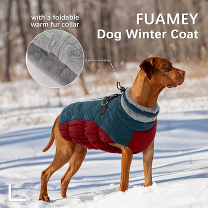 FUAMEY Dog Coat for Medium Dogs,Waterproof Dog Winter Jacket with Harness Built in Puppy Cold