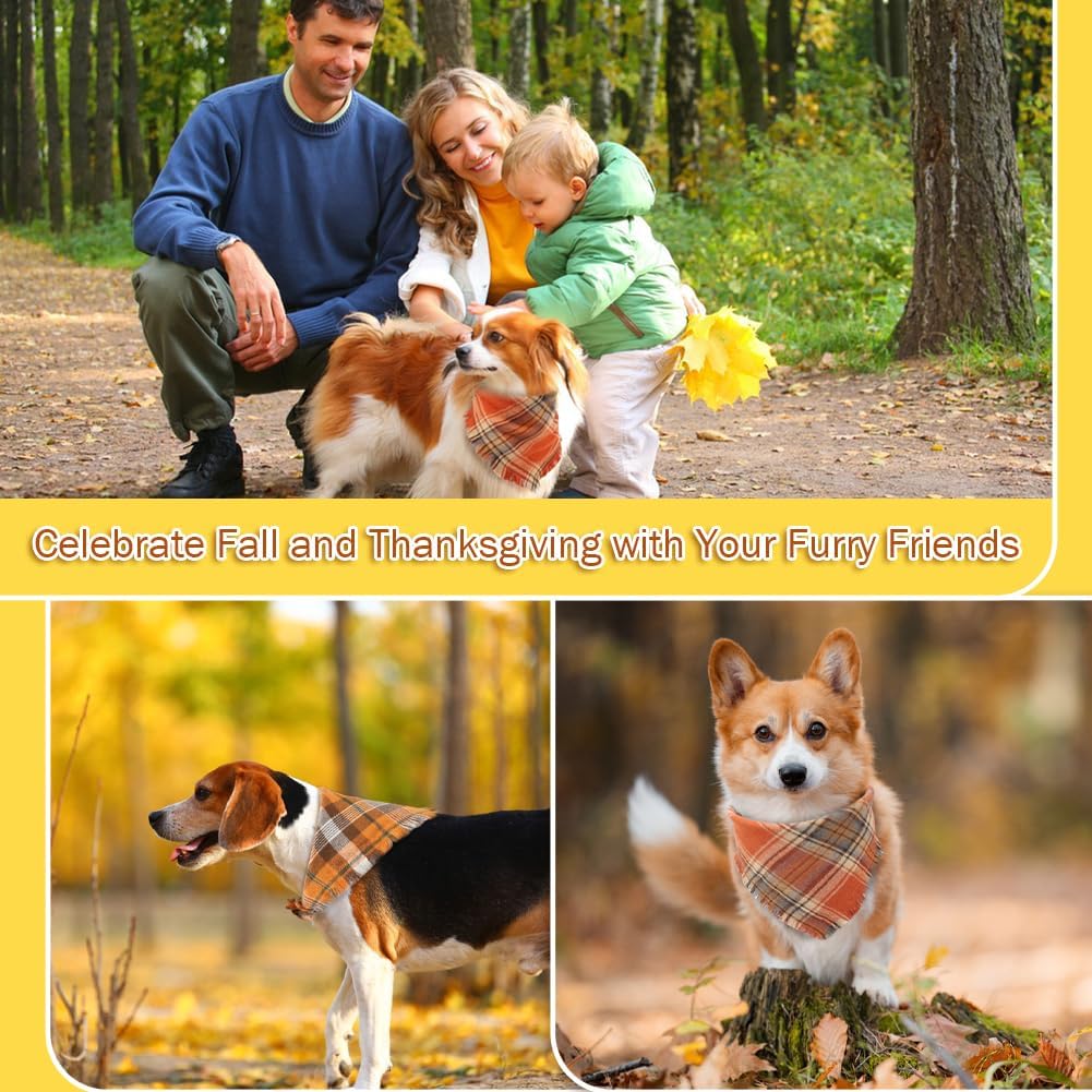 Vivifying Halloween Dog Bandana, 2 Pack Classic Plaid Fall Dog Scarf with Tassels Edges, Funny Pet