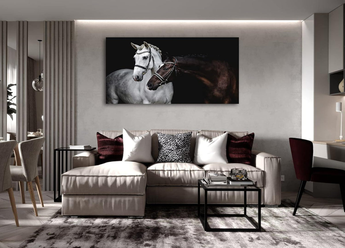 Jiuqinghua Wall Art Canvas Print Picture White and Brown Horses 1 Panel Wild Animal Painting