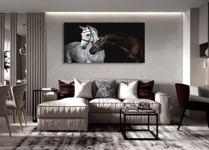 Jiuqinghua Wall Art Canvas Print Picture White and Brown Horses 1 Panel Wild Animal Painting