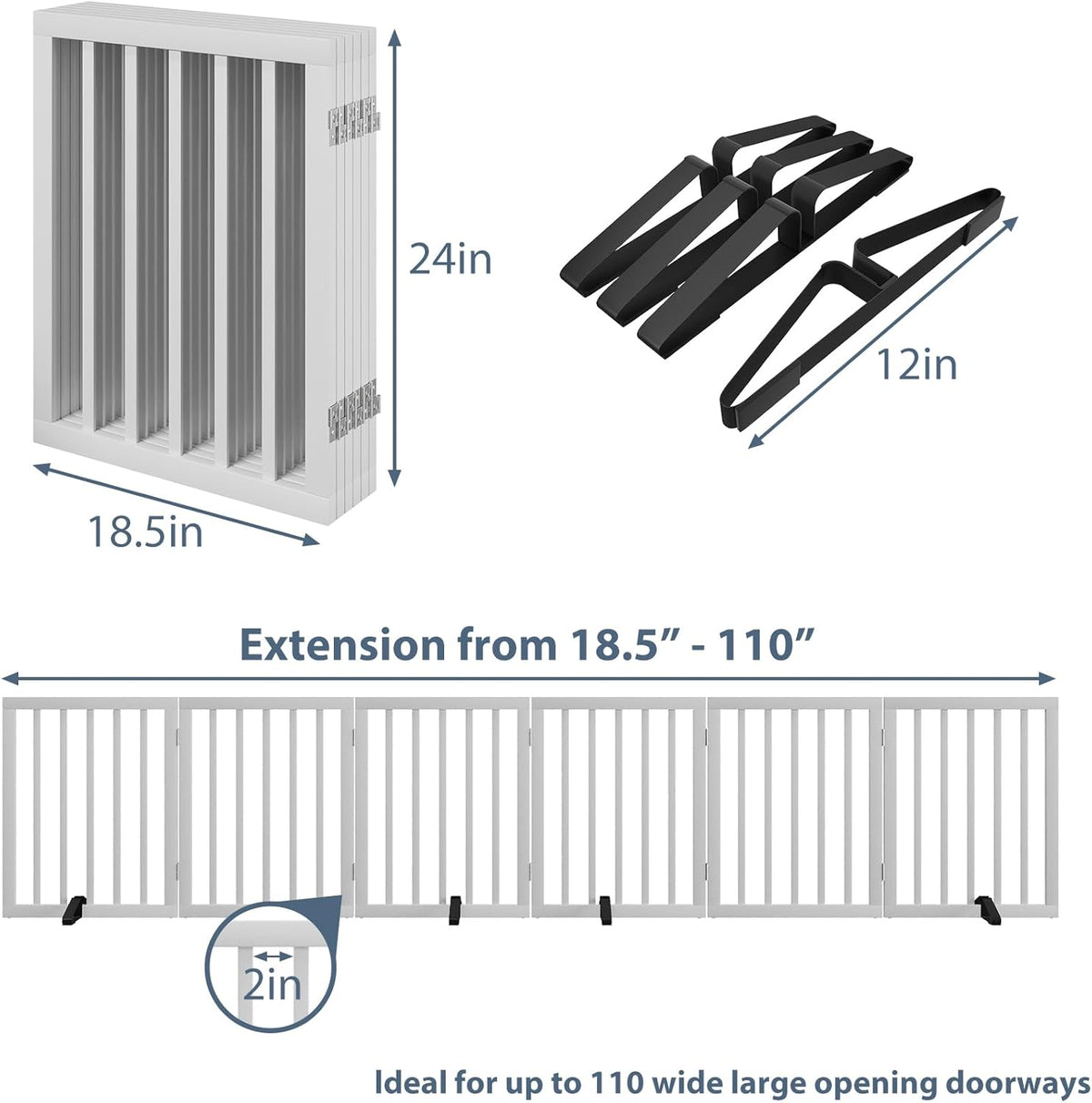 Dog Gates for Doorways Extra Wide 110inches (9ft), Wooden Freestanding Pet Gates for Dogs with 4