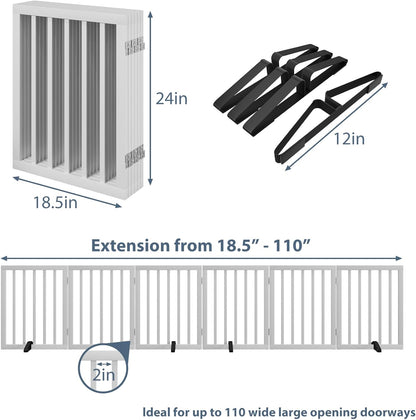 Dog Gates for Doorways Extra Wide 110inches (9ft), Wooden Freestanding Pet Gates for Dogs with 4