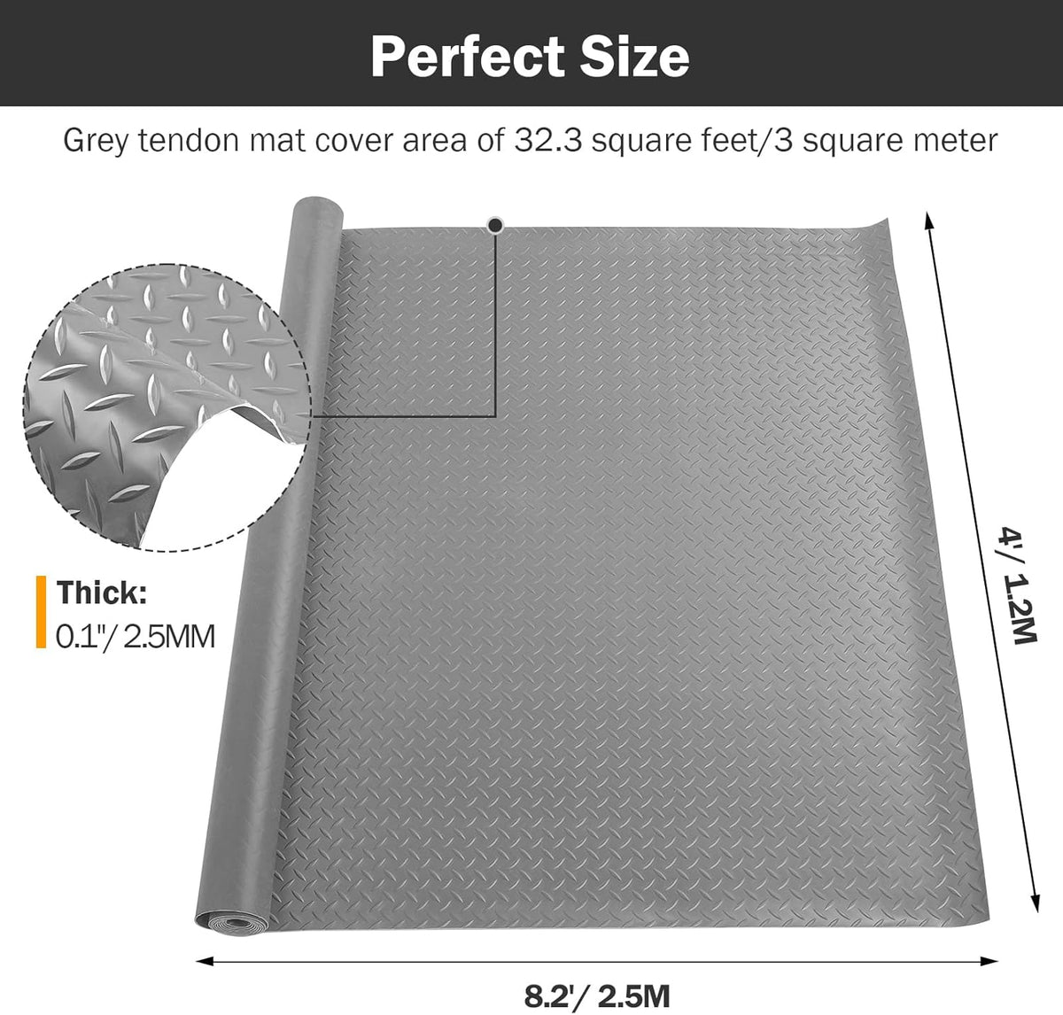 Nisorpa Garage Floor Rubber Mat,4Ft x 8.2Ft Rubber Flooring Rolls,1/8 Inch Thick Heavy Duty Diamond
