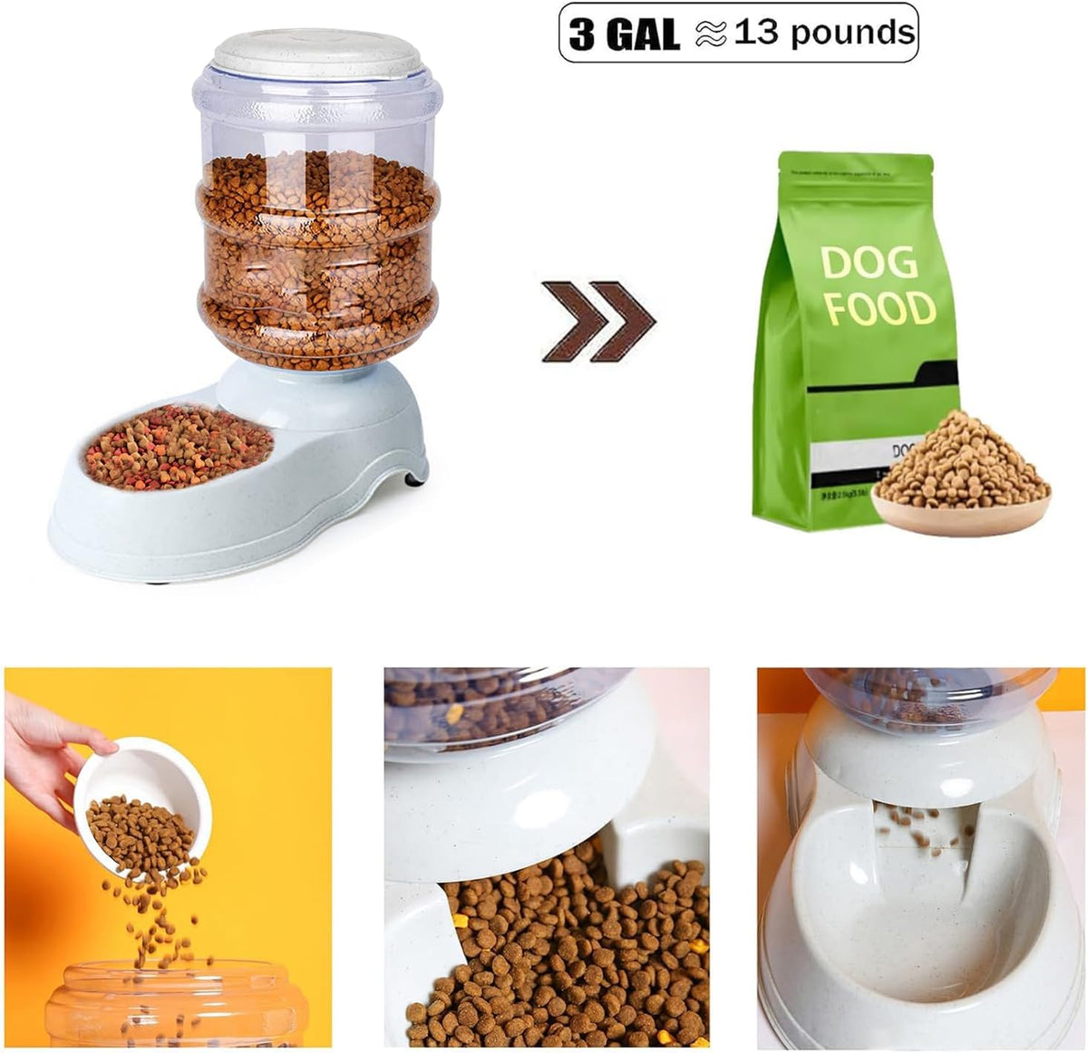 Automatic Dog Feeder and Water Dispenser Set for Large Dogs, 3 Gallon Gravity Dog Cat Food and