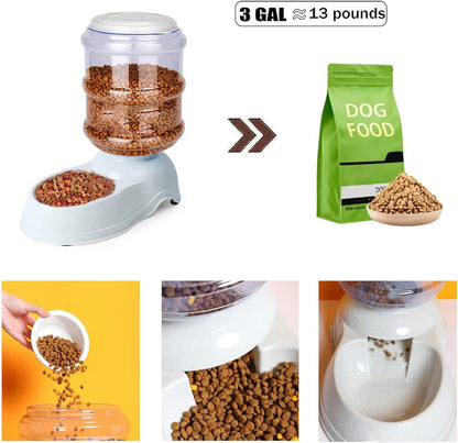 Automatic Dog Feeder and Water Dispenser Set for Large Dogs, 3 Gallon Gravity Dog Cat Food and