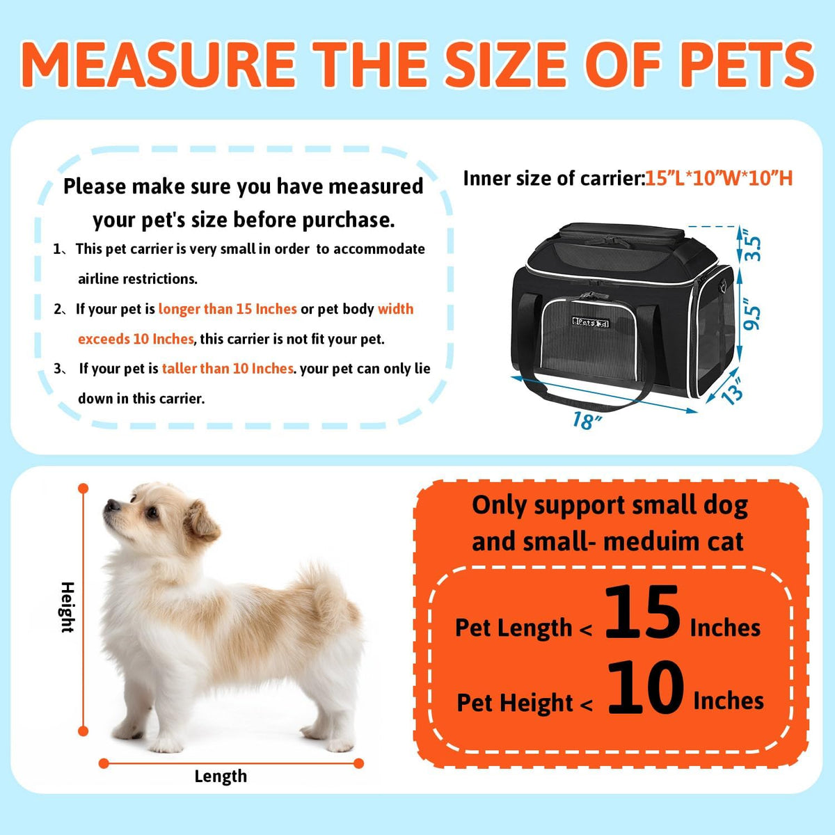 Petskd Top-Expandable Pet Carrier 18x13x9.5 Inches Southwest Airline Approved, Soft-Sided Carrier