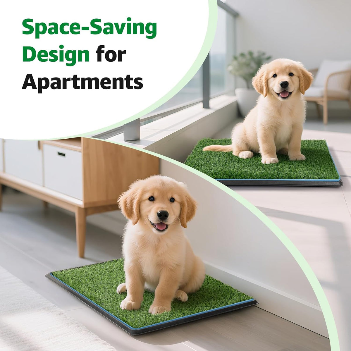 Dog Grass Pad with Tray,35.5” x 23.6” Indoor Dog Potty System 2 Pics Replacement Artificial Grass