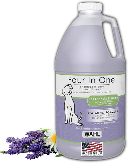 Wahl USA 4-in-1 Calming Pet Shampoo for Dogs with a Lavender Chamomile Scent – Cleans, Conditions