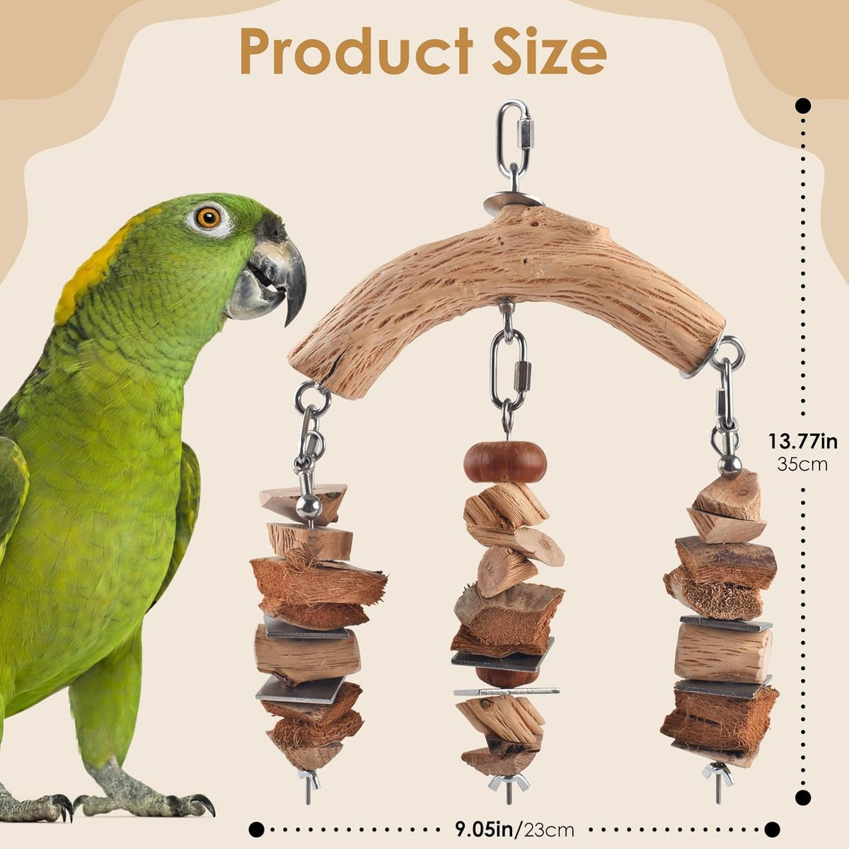 Bird Parrot Toys, Large Birds Wooden Chew Blocks with Stainless Steel Cage Hanging Bite Toy for