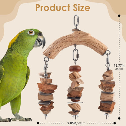 Bird Parrot Toys, Large Birds Wooden Chew Blocks with Stainless Steel Cage Hanging Bite Toy for