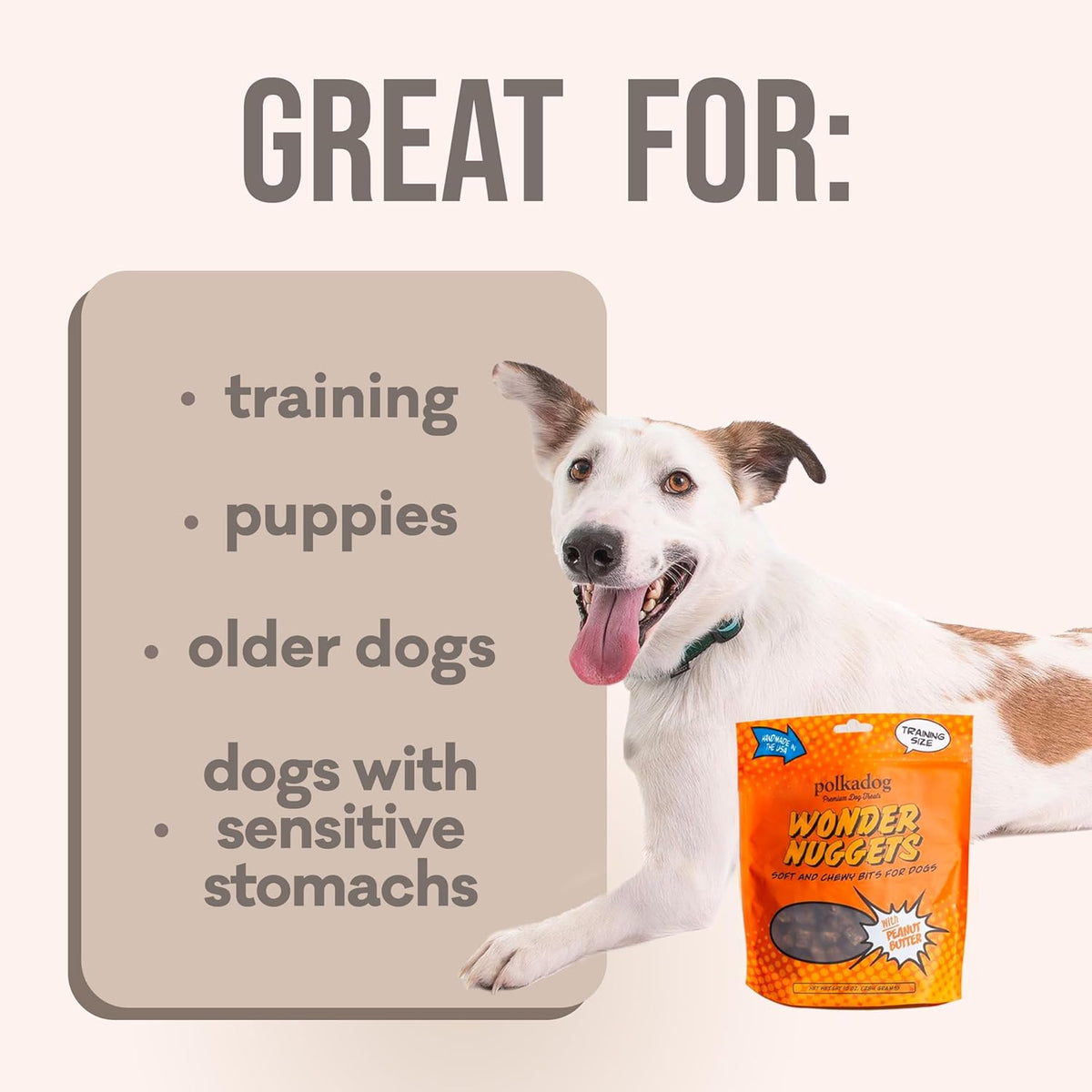 Polkadog Wonder Nuggets 3-Pack– Soft & Chewy Dog Treats with Peanut Butter – Healthy, Limited