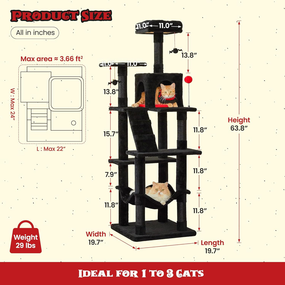 MWPO Gothic Cat Tree for Indoor Cats, 63.8 Inches Multi-Level Cat Tower with Sisal-Covered