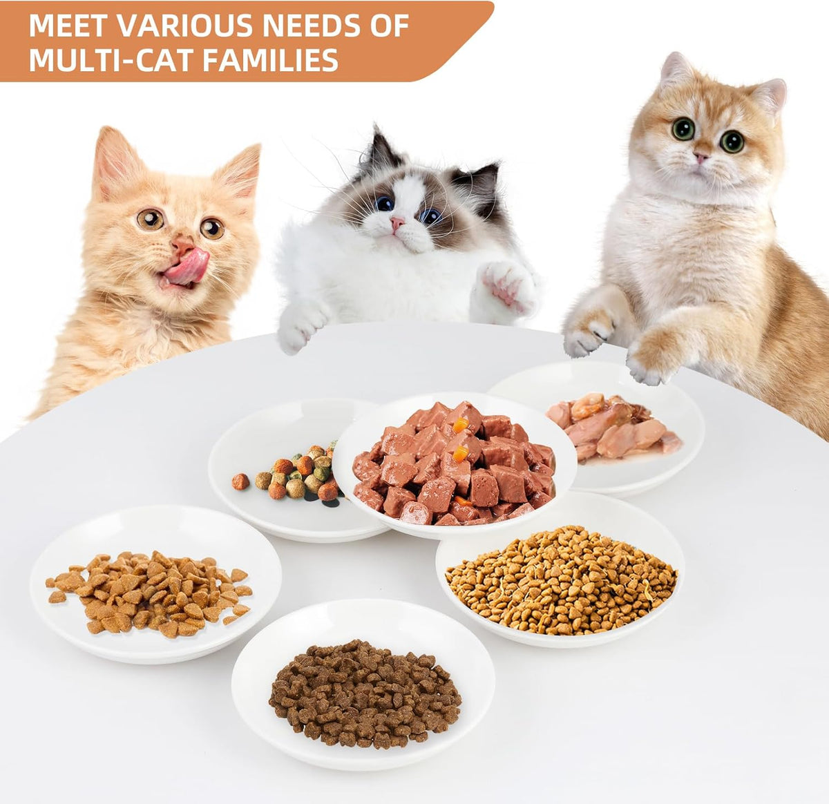 6 Pack Cat Food Bowl, Ceramic Cat Bowls, Anti Whisker Fatigue Cats Bowl Set,5.5 Inches Shallow Wide