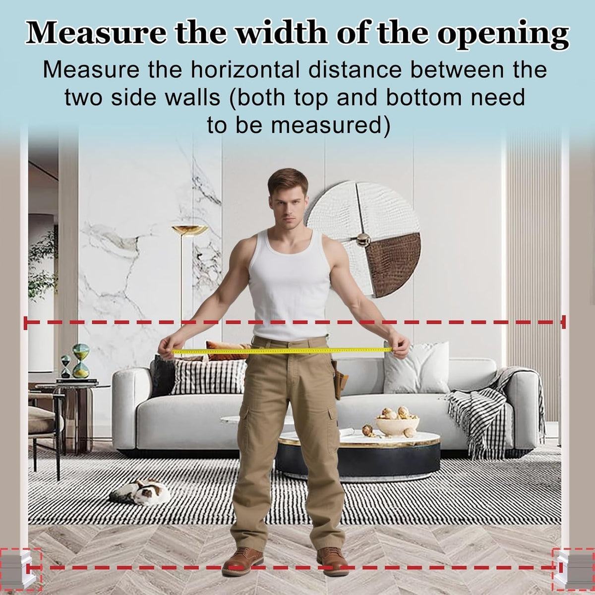 WAOWAO Triple Lock 68.11-75.98" Baby Gate Extra Wide Pressure Mounted Walk Through Swing Auto Close