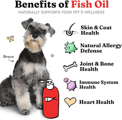 Fish Oil for Dogs - Healthy Skin & Coat, Salmon, Pollock, All Natural Supplement for Pets, Itching