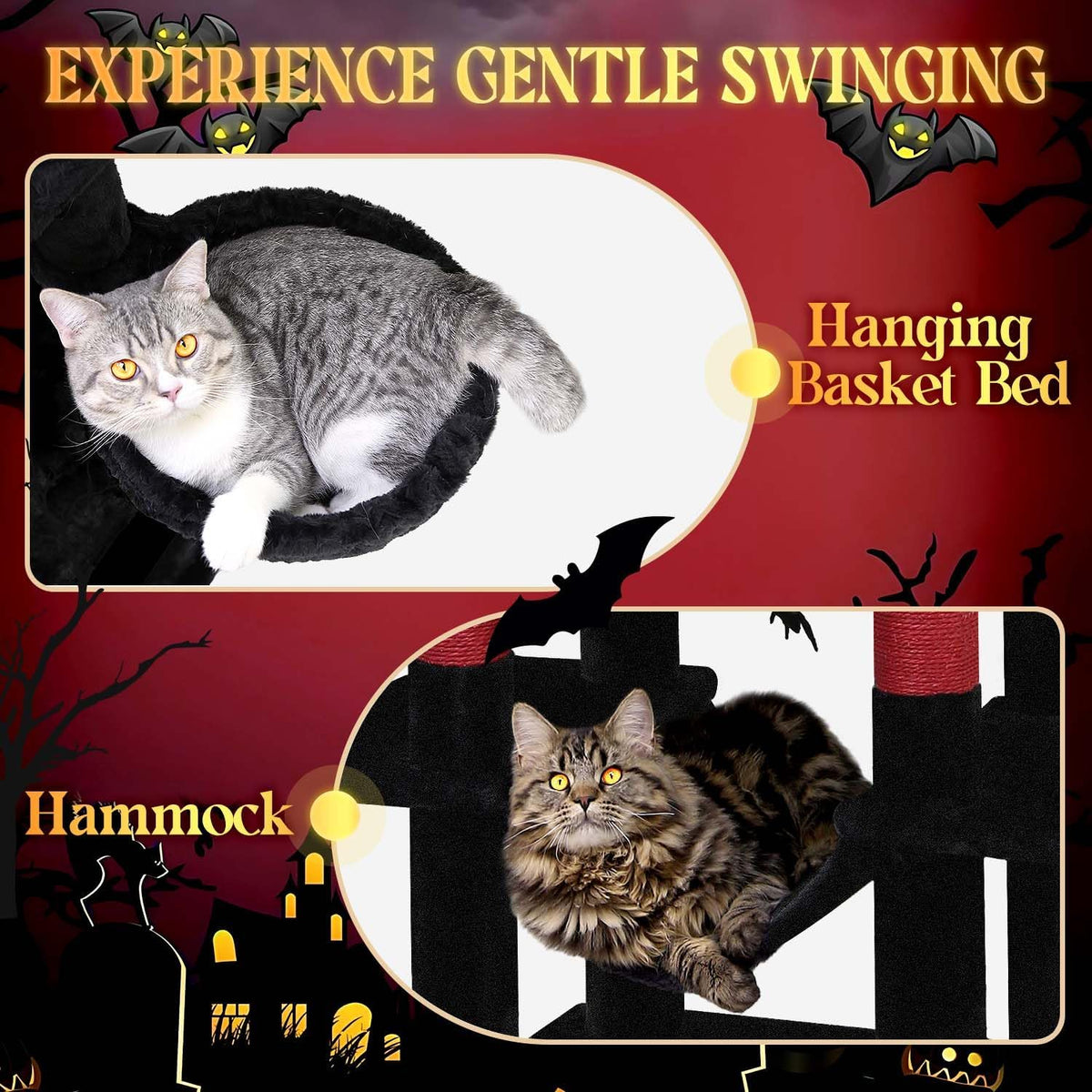 Globlazer Gothic Corner Cat Tree Tower with Scratching Post for Indoor Cats, 51inch Goth Cat Condo